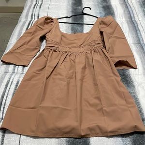 ASOS tan fall dress puff sleeves midi/mini length